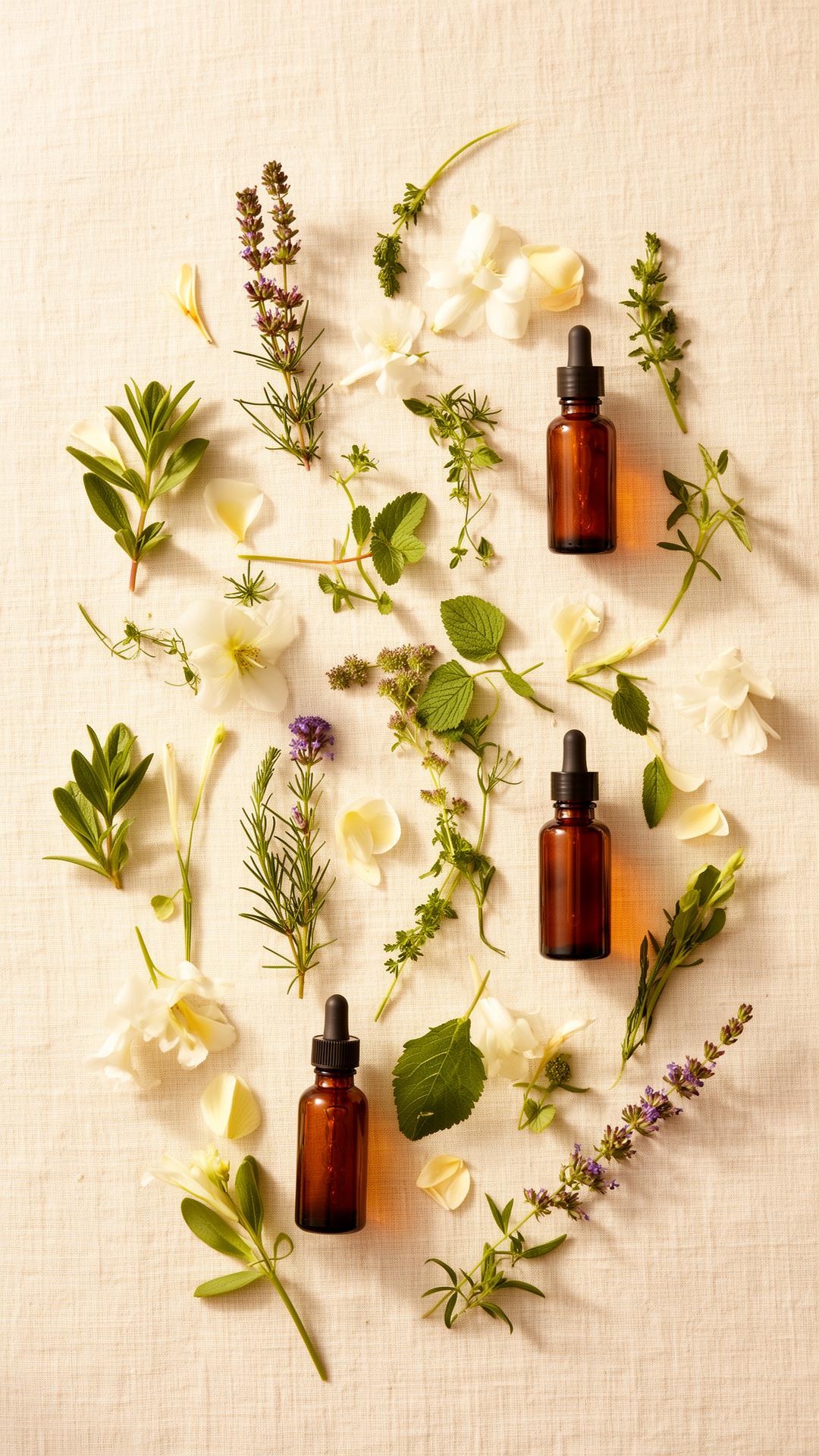 Botanical ingredients flat lay